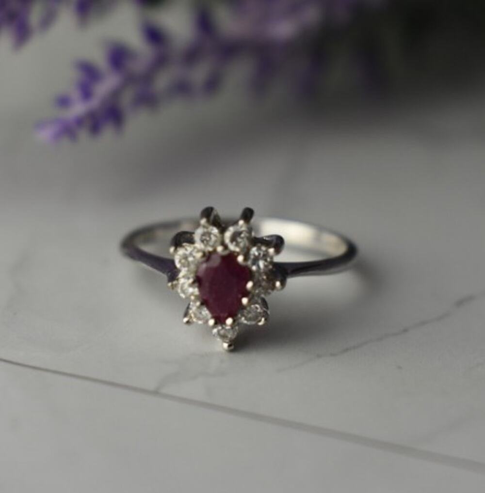 925 Sterling Silver Pink Spinel and CZ Ring Size 8